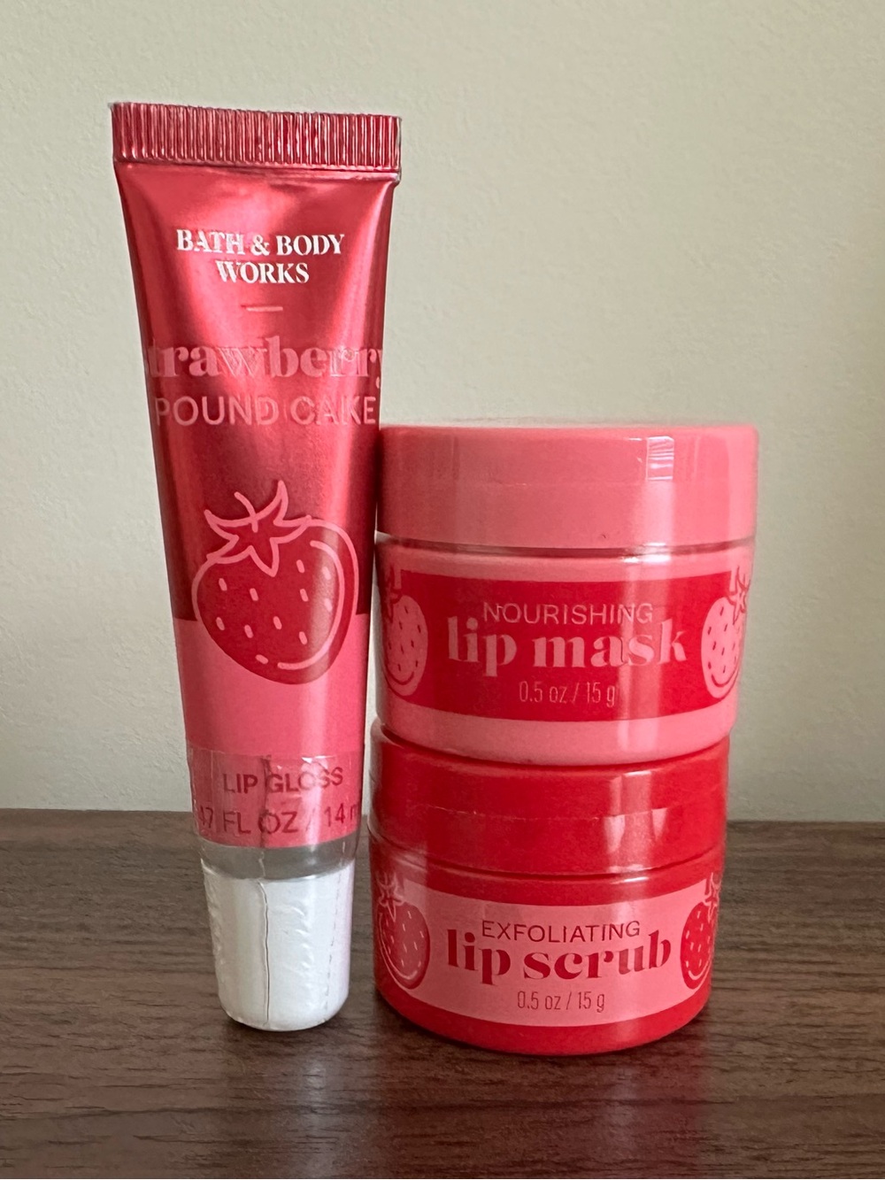 Bath & Body Works Strawberry Poundcake Lip Care Trio